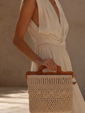 🤍 Vintage Handmade Macramé & Wooden Handle Handbag | Boho Coastal Cottagecore